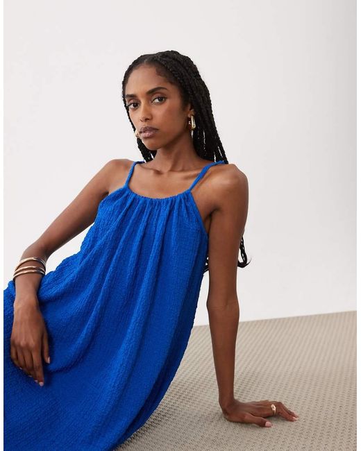Vila Blue Textured Jersey Cami Maxi Dress