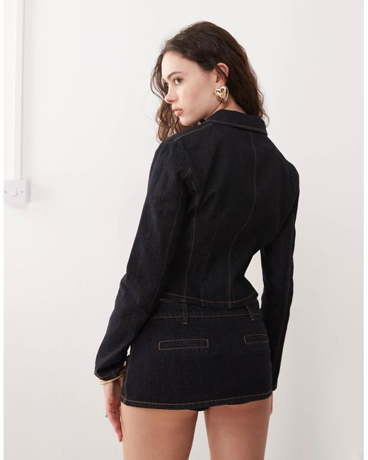 Lioness Blue Contrast Stitch Button Front Cropped Jacket Co-ord