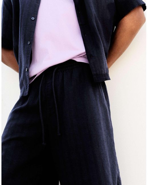 Bermuda texturé en lin mélangé Pull&Bear pour homme en coloris Blue