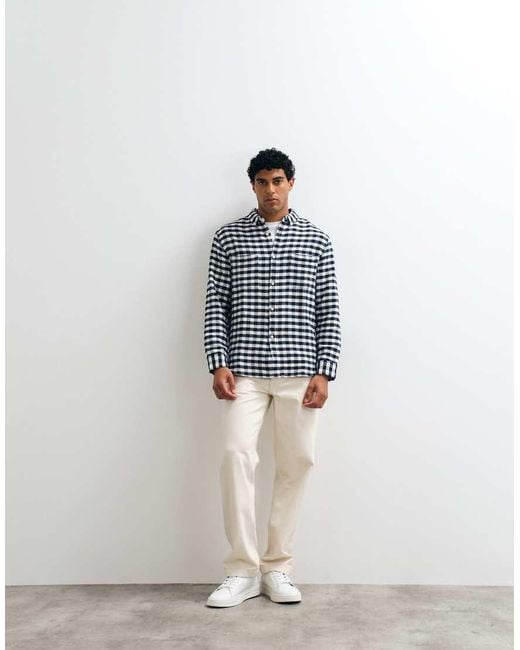 ASOS Blue Check Overshirt With Patch Pockets for men