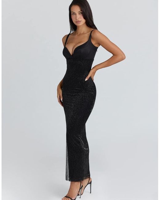 House Of Cb Black Ari Hand Beaded Embellished Maxi Dress