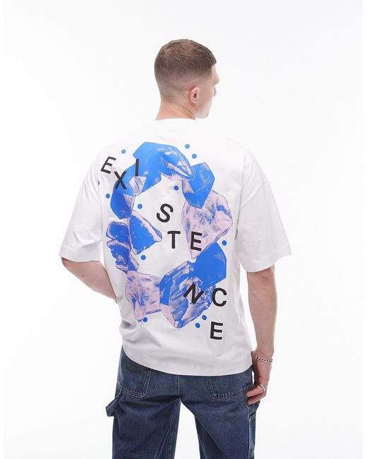 T-shirt super oversize bianca con stampa "existence" sul davanti e sul retro di Topman in Blue da Uomo