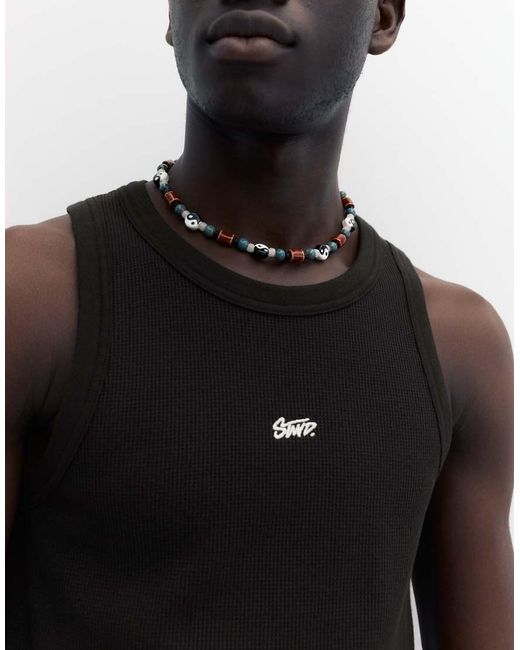 Pull&Bear Black Stwd Waffle Tank Top for men
