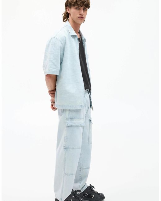 Pull&Bear – weit geschnittene cargo-jeans in Blue für Herren