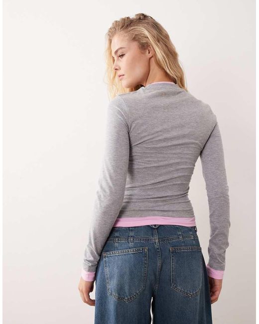 ASOS Gray Long Sleeve Double Layer Top