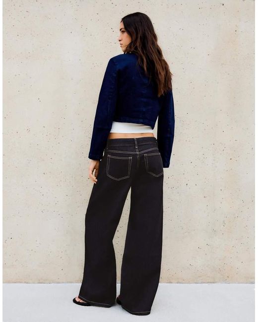 Bershka Gray Low-Rise Wide-Leg Jeans