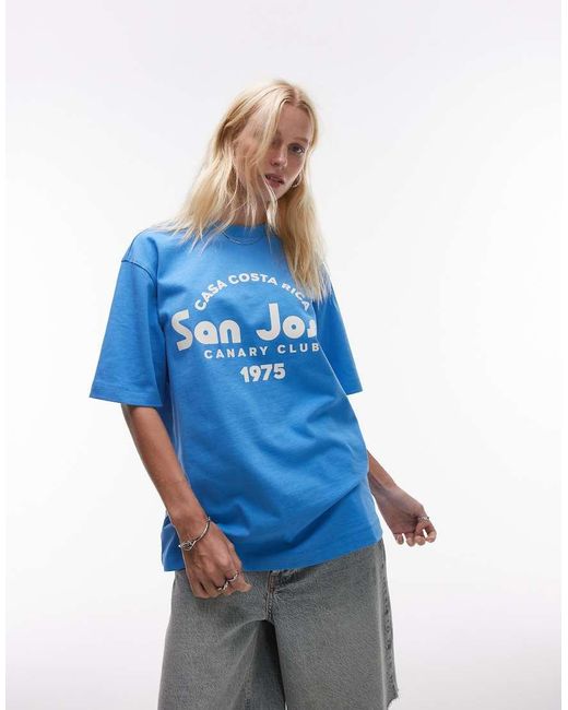 Camiseta Cobalto Extragrande Con Estampado Gráfico "San Jose" De Punto Liso De TOPSHOP de color Blue