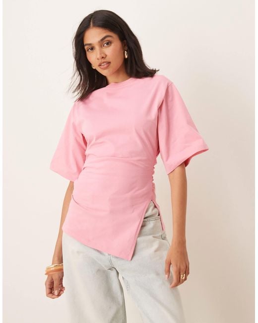 ASOS Pink Cinched T Shirt With Asymmetric Hem