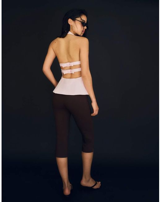 Bershka Black Structured Halter Top With Ties