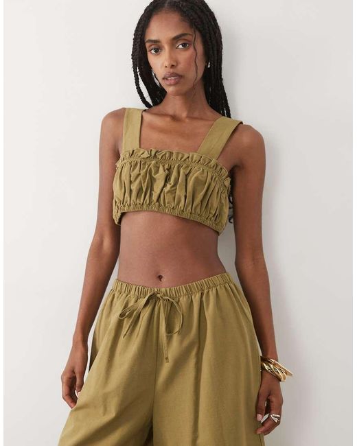 ASOS Green Linen Blend Ruched Bralet
