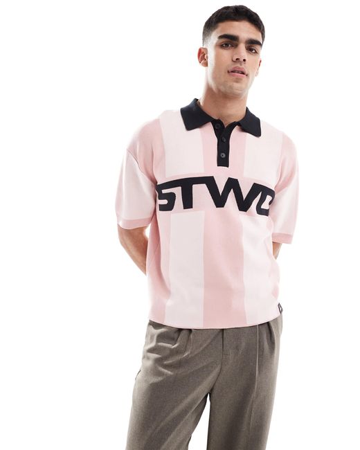 Pull&Bear Natural Stwd Knitted Retro Polo for men
