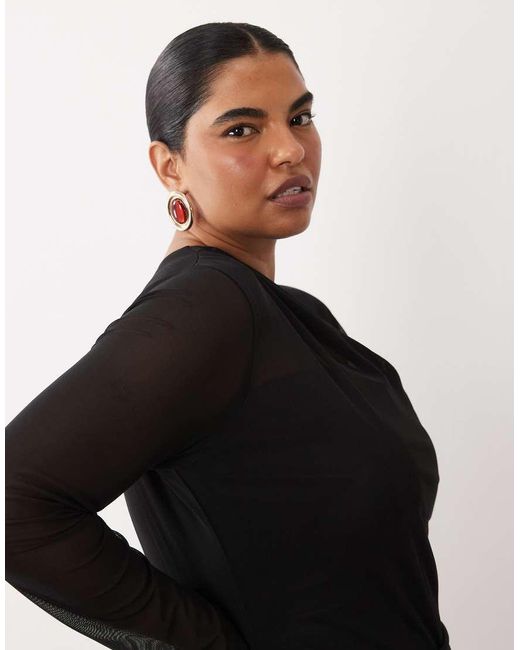 Tfnc Plus Black Mesh Overlay Jersey Long Sleeve Maxi Dress