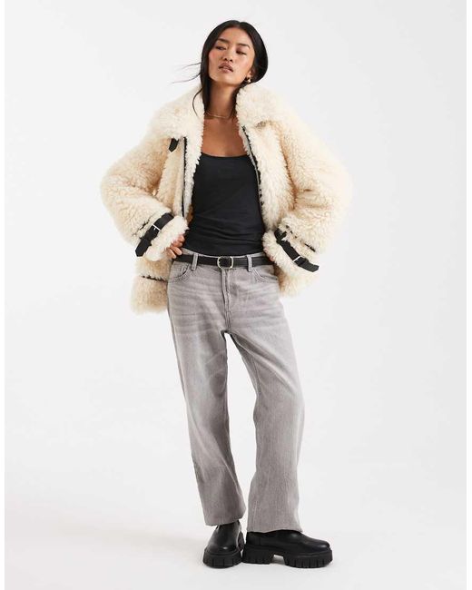 Miss Selfridge Natural Teddy Oversized Aviator Jacket