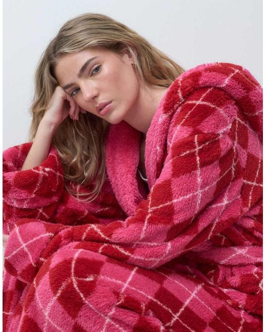 Loungeable Red Cosy Hooded Midi Dressing Gown