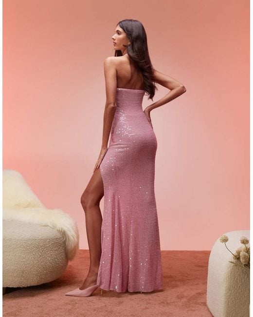 Oh Polly Pink Sansel Embellished Halterneck Maxi Dress