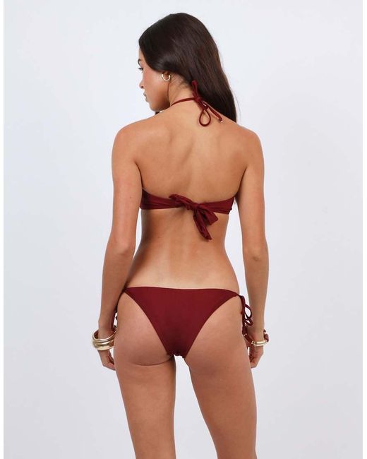 SIMMI Red Halter Bikini Top With Bead Detail