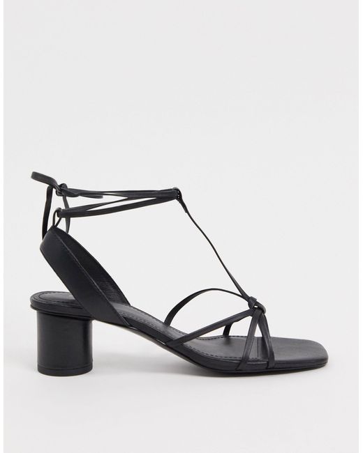 & Other Stories Black Square Toe Leather Strappy Heeled Sandals