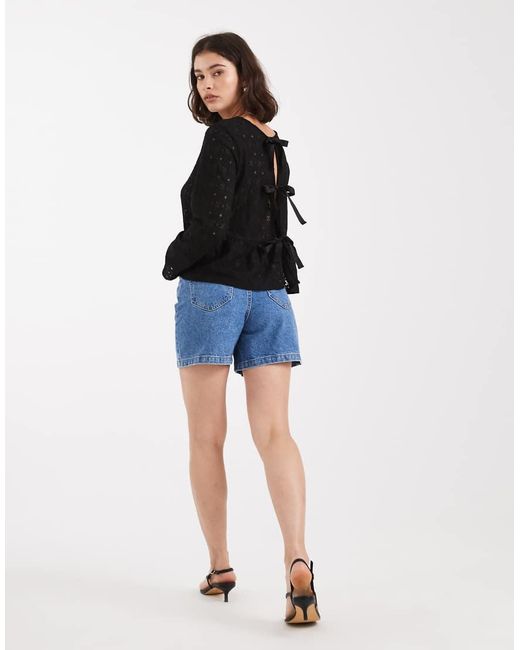 Object Top Van Jersey Kant Met Peplum Zoom En Gestrikte Achterkant in het Blue