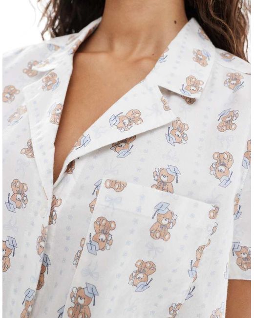 Hollister White Short Sleeve Button Down Pyjama Shirt