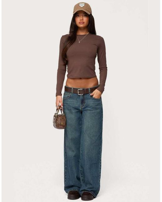 Edikted Blue Heartly Low Rise Straight Leg Jeans