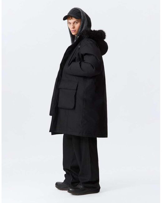 Weekday Black Oversized Parka With Faux Fur Hood for men
