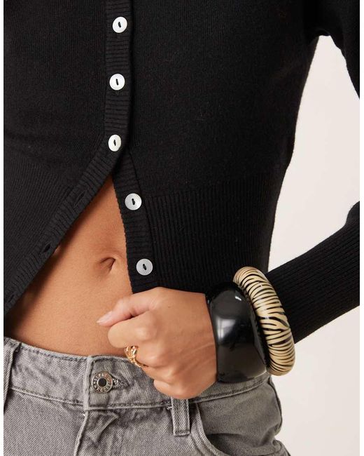 Gina Tricot Black Long Sleeve Fitted Fine Knit Cardigan