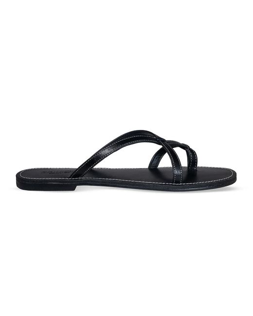 SEQWL Wide Fit Blue Strappy Flat Thong Slides Leather Look Minimalist Sandals