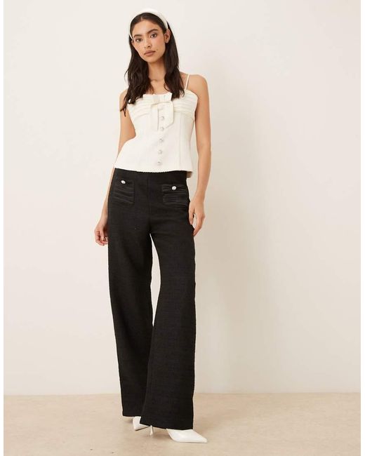 Sister Jane Natural Dream Showgirls Tweed Pearl Pocket Detail Wide Leg Trouser Co-ord