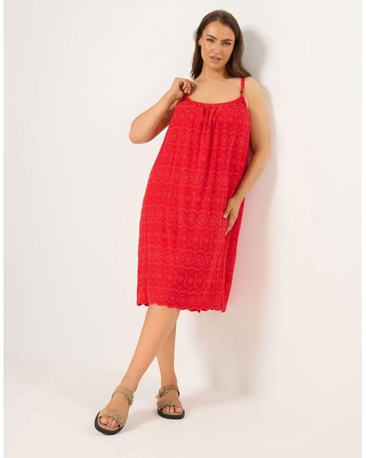 Yours Clothing Red Broderie Anglaise Beach Dress
