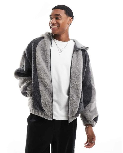 Bershka Gray Borg Panelled Jacket for men