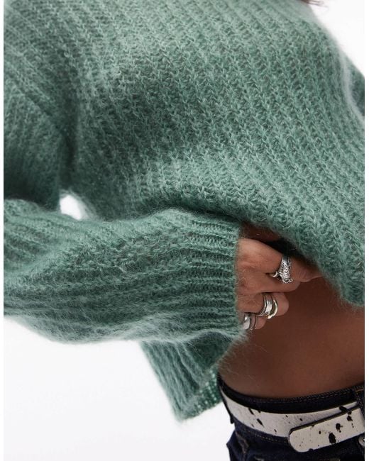 TOPSHOP Green Premium 70% Mohair Ribbed Jumper