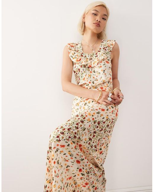 Reclaimed Vintage Natural Maxi Tea Dress With Frill Neck