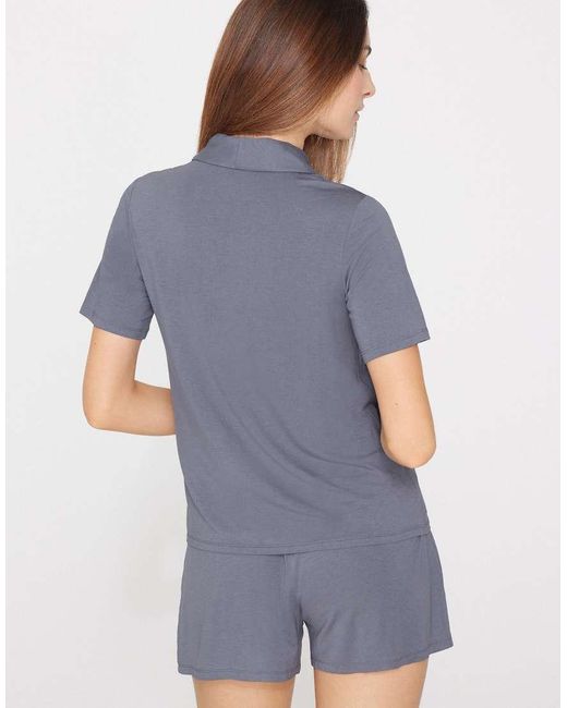 Tezenis Blue Short Viscose Button-Up Pyjamas