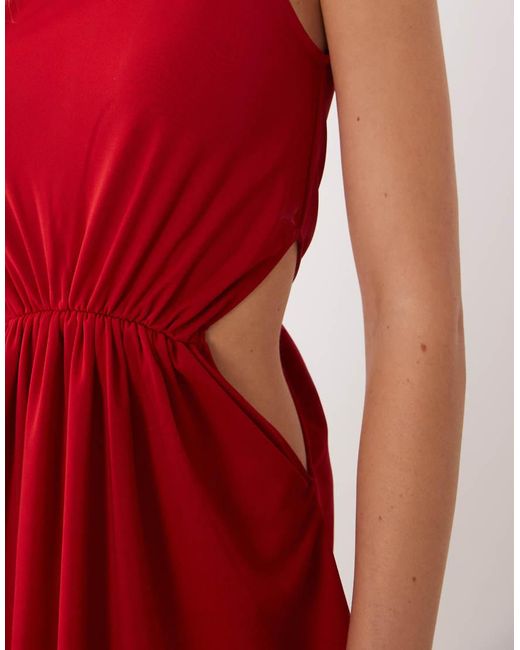 ASOS Red Halter Neck Midi Dress With Cut Outs And Full Skirt