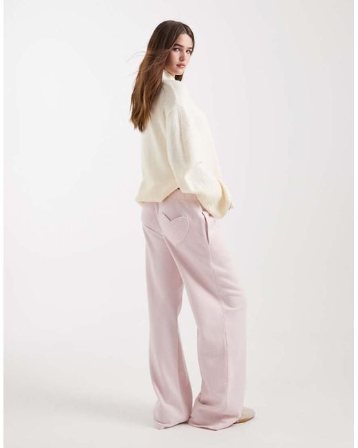 Hollister Pink Mid Rise Wide Leg Heart Detail Joggers