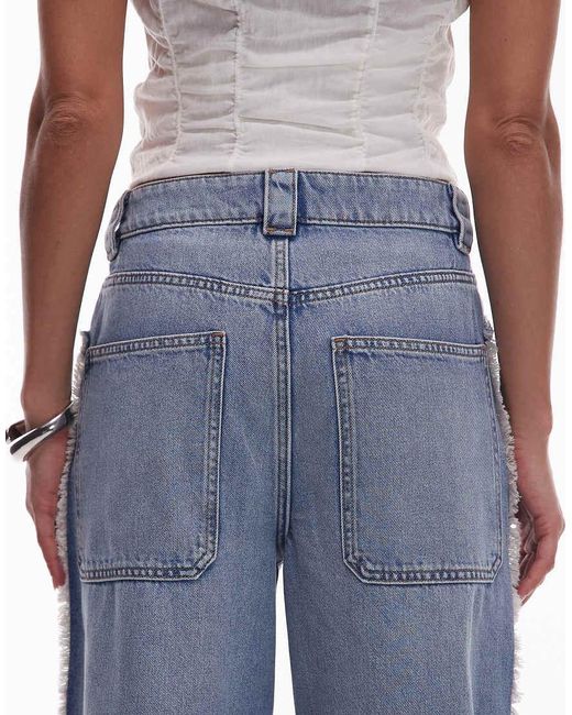 & Other Stories Blue High Waist Wide Denim Jeans With Fray Detail