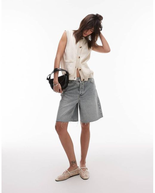 TOPSHOP Gebreide Tanktop Met Open Steek En Knoopsluiting in het White