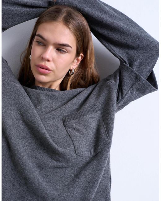 T-shirt double épaisseur brossé avec poche - anthracite TOPSHOP en coloris Gray