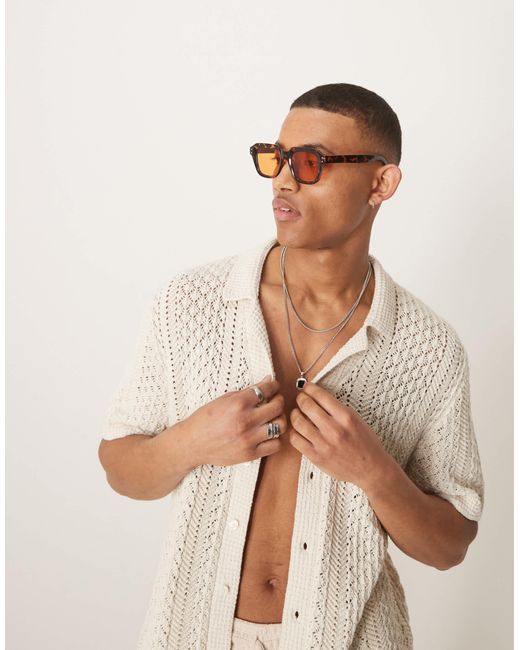 ASOS – eckige sonnenbrille mit klobigem gestell in Brown für Herren