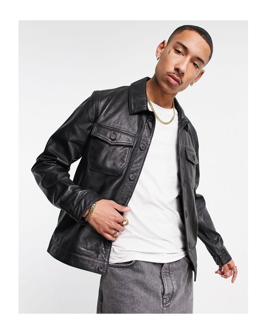ASOS Leather Overshirt in Black for Men 