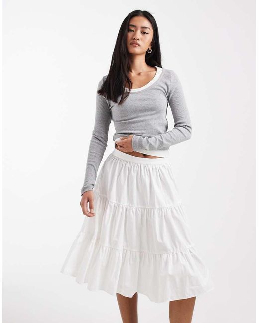 ASOS White Tiered Volume 90's Midi Skirt