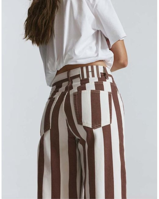Pull&Bear White Striped Straight-Leg Trousers