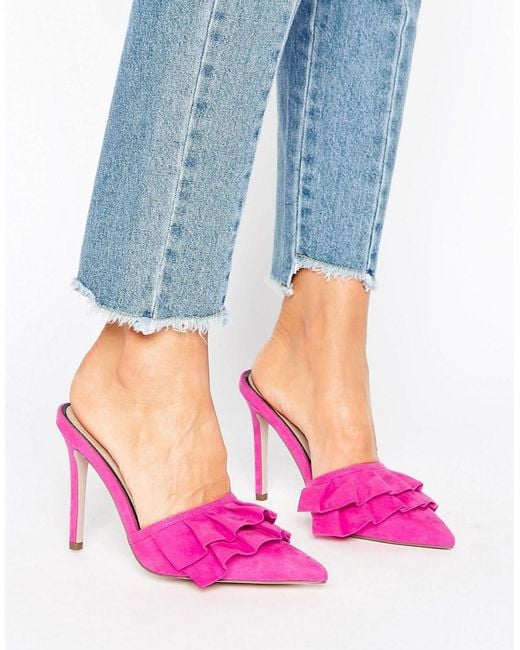 Miss Selfridge Ruffle Heeled Mule in Pink | Lyst