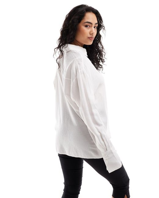 Bershka White Oversized Linen Shirt
