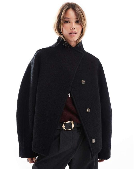 & Other Stories Black Wool Mock Neck Short Jacket