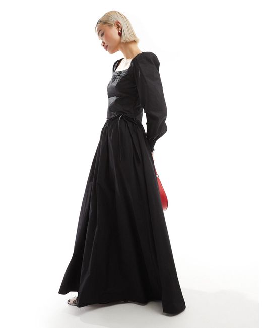Glamorous Black Low Rise Pleated Maxi Skirt With Bow Detail