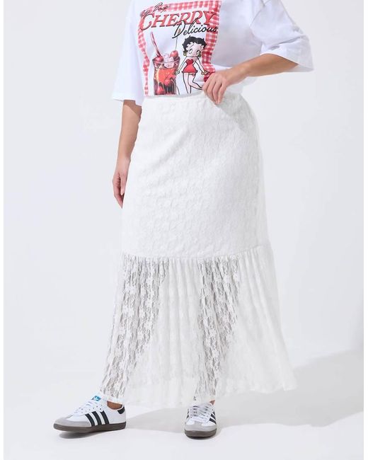 Yours Clothing White Yours Limited Curve Lace Maxi Skirt