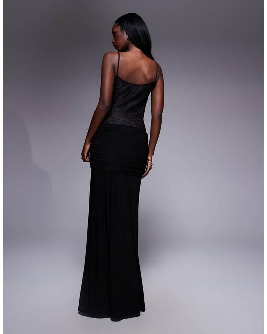 ASOS Blue Lace Corseted Maxi Dress With Full Panelled Skirt