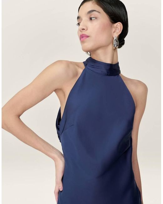 OMNES Blue Dresses Seychelles Halter Neck Satin Maxi Dress
