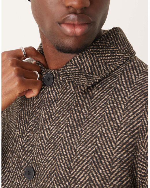 ASOS Natural Wool Look Herringbone Car Coat for men